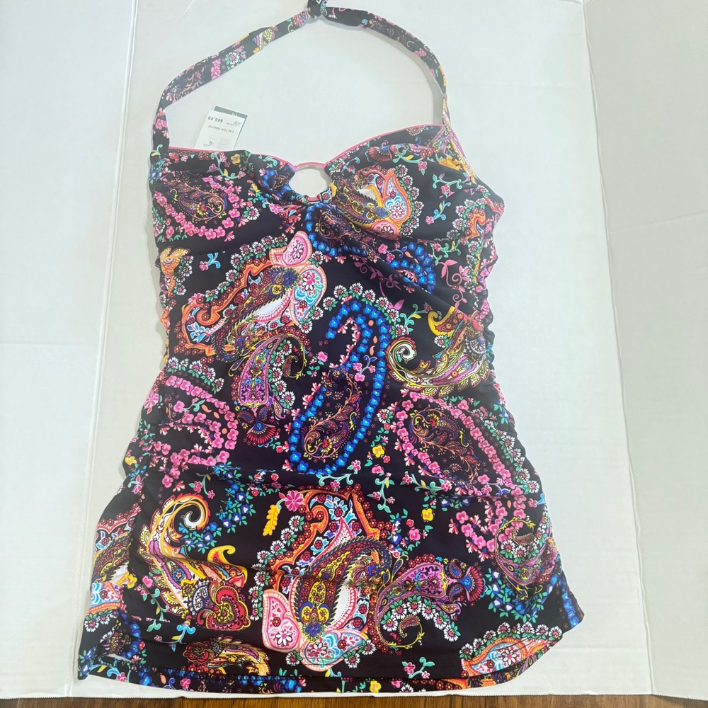 Kenneth Cole Reaction Mens Halter Tankini Top Paisley Floral Multi Color Size M